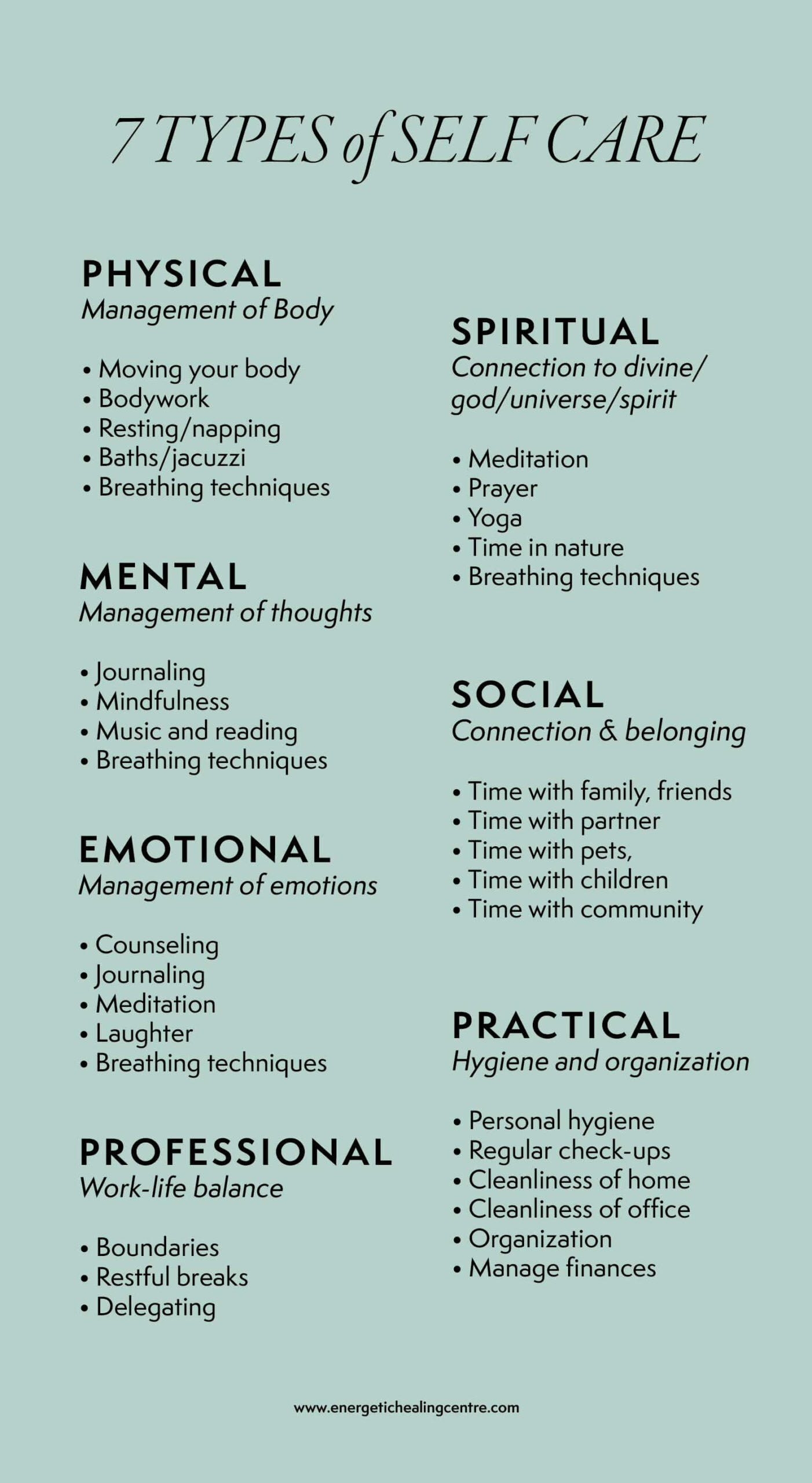 The 7 Types of Self Care - Energetic Healing Centre